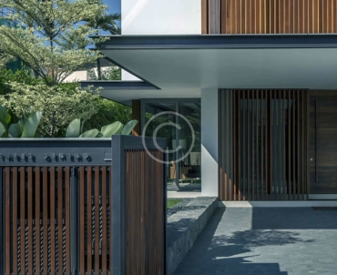 Swim spa pool design using tiles with pool fence & outdoor furniture setting